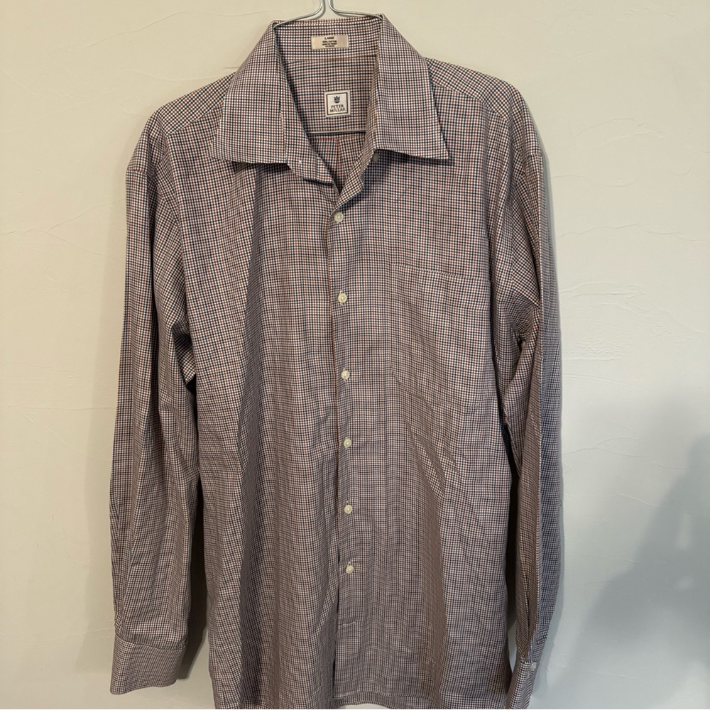 Peter Millar Mens Large Gingham Check Button Down Long Sleeve Shirt 100% Cotton